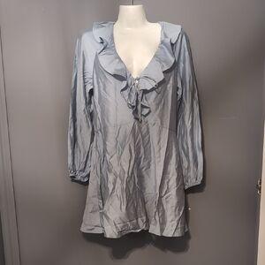 H&M Light Blue Ruffle V-Neck Dress